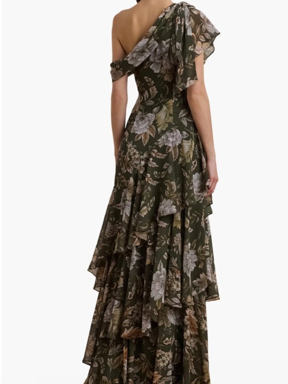 Lauren Ralph Lauren Farm Olive Floral Asymmetric One Shoulder Maxi Dress 6 NWT - Picture 2 of 10